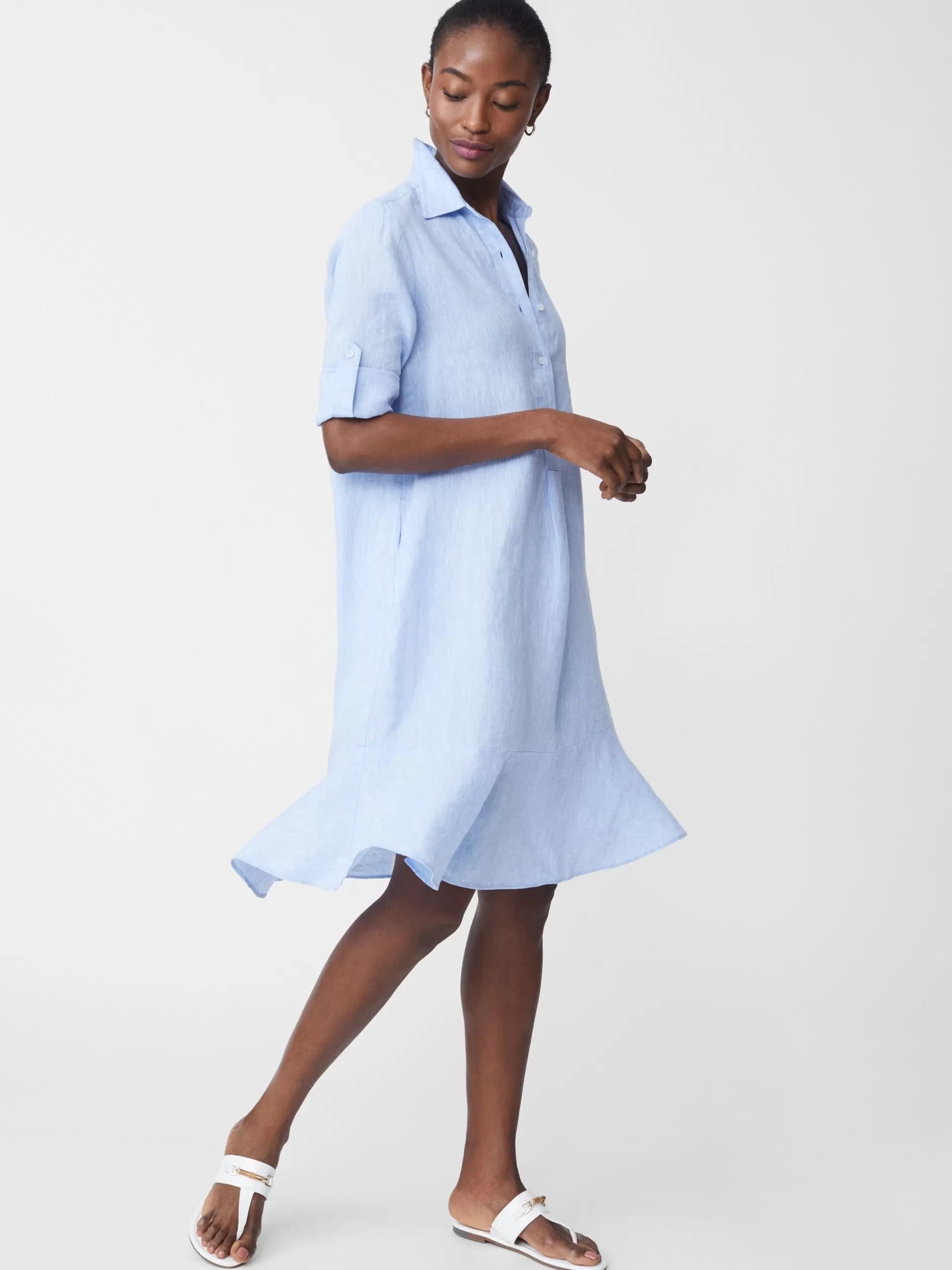 Discount J. McLaughlin Wellesley Linen Dress Light Blue Classic Fashion